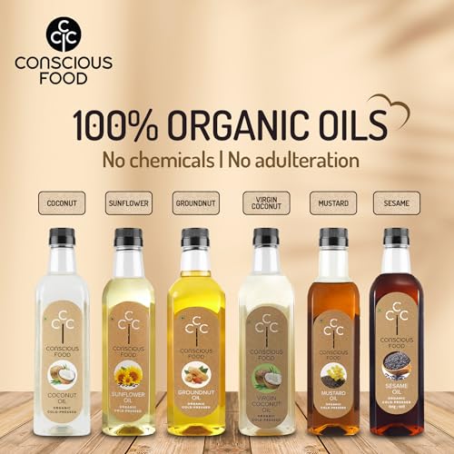 Image of Conscious Food Cold Pressed Coconut Oil | 250ml | Certified Organic | 100% Pure | Good for Cooking | Boosts Heart Health, Skin Care