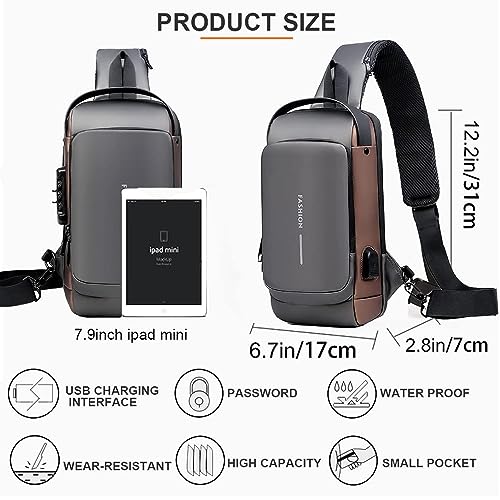Image of TMG Crossbody Sling Bag for Steam Deck|Nintendo Switch OLED Console|iPad,Waterproof Chest Daypack with USB Charging, Shoulder Backpack for Men|Women (Brown)