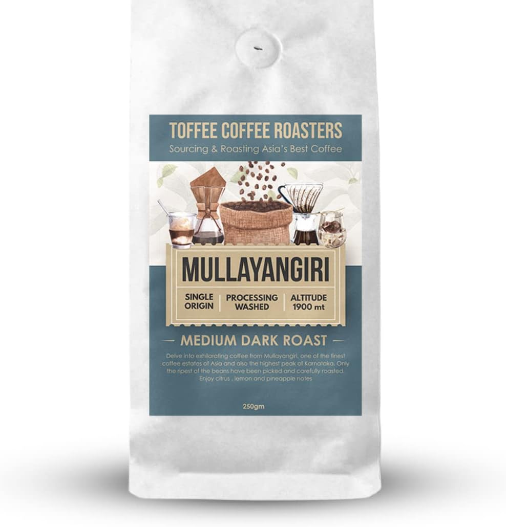 Mullayangiri Estate Coffee | Toffee Coffee Roasters | Single Origin Coffee | 100% Arabica | Medium Roast |Notes: Citrus, lemon and Pineapple | Grind: Whole Beans | Freshly Roasted Coffee | 250 gms