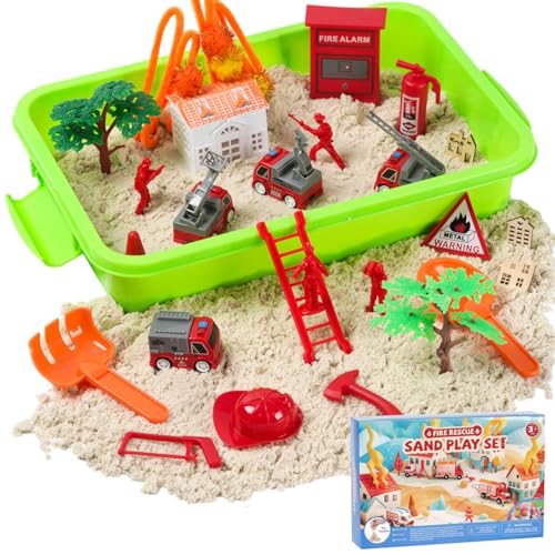 50Pcs Firefighter Sensory Bin,Beach Toys for Toddlers 1-3,Sand Toys with 2.2lbs Play Sand,Sandbox with Lid for Toddlers 1-3,Toy for 3 4 5 6 7 Year Old Boys Girls,Gift for Kids Age 3-7