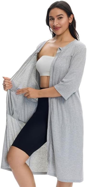 Women’s Post Surgery Robe & Hospital Gown with Zipper, Drain & Side Pockets, Mastectomy Recovery Pajamas & Gift - Image 2