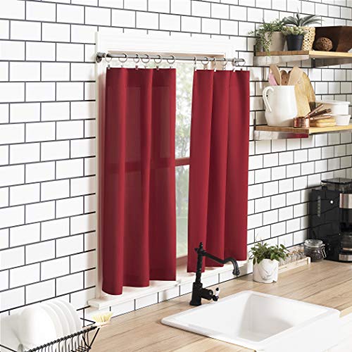 No. 918 Martine Microfiber Semi-Sheer Rod Pocket Kitchen Curtain Valance and Tiers Set, 54