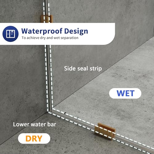 Image of DeerValley 34 inchx74 inch Shower Glass Panel, 5 /16'' (8mm) Thick Fixed Glass Shower Panel, Frameless Shower Screen for Walk in Shower, Tempered Glass Half Door with Stainless Steel Clamps (Gold)