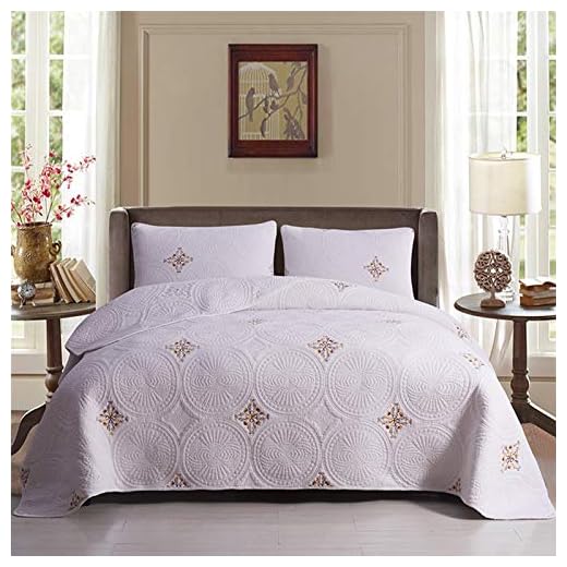 Patchwork sängöverdrag 230 * 250 Stor stämplad storlek Quiltad överkast för dubbelsäng 3st vitt broderat quiltat lakens täcke set,White,250 * 270CM