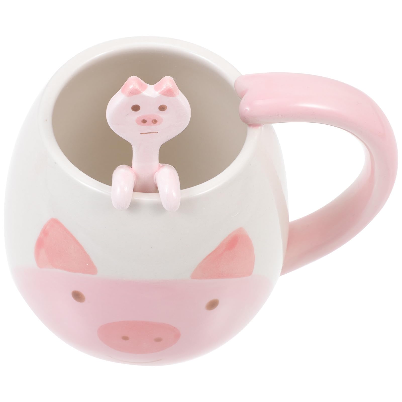 Taza de cerámica con cuchara de animal rosa para agua y café diario