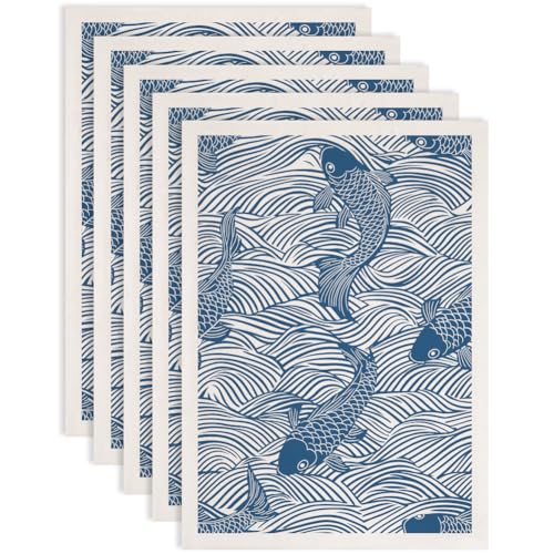 SUPERDANT 4 piezas de peces y ondas Papel de transferencia de cerámica estilo chino Esmaltado pegatinas de transferencia cerámica calcomanías de Esmaltado Porcelana 52x37cm