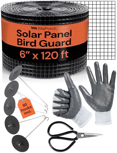 MaPorch Solar Panel Bird Guard Mesh Screen - 6 in x 120 ft Black PVC Coated Galvanized Steel - Solar...