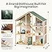 Tiny Land Wooden Dollhouse for Girls - 6 Rooms Wooden Doll House, DIY Pretend Doll House with 31Pcs Furniture Accessories, Creative Gift for Girl Ages 3+, Green