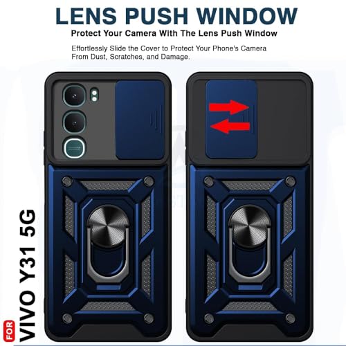 Image of Luxe Back Cover Compatible for Vivo Y31 | D10 Tough Armor Case | Sliding Camera Shield | 360 Protection | Kickstand Ring Holder | Military-Grade Bumper Case - Blue