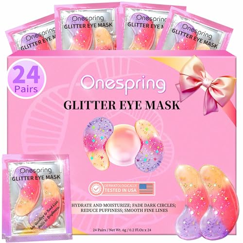 Image of Eye Masks (24 Pairs) - Gift for Her - Tri-color Glitter Under Eye Patches for Dark Circles, Puffiness, Wrinkles, Soothing & Hydrating, Peptides Eye Gel Pads, Beauty Essential for Women, Birthday Gift