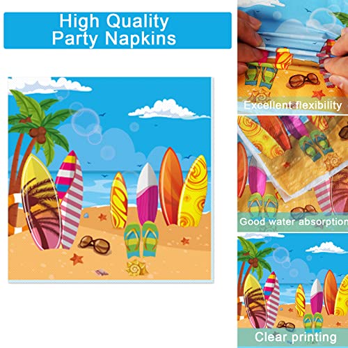 Image of 100 Pcs Summer Beach Surfing Party Paper Plates Napkins Supplies for Pool Surfs up Surfboard Theme Birthday Party Decorations Luau Bbq Picnic favors Disposable Dinnerware Plate Serves 25
