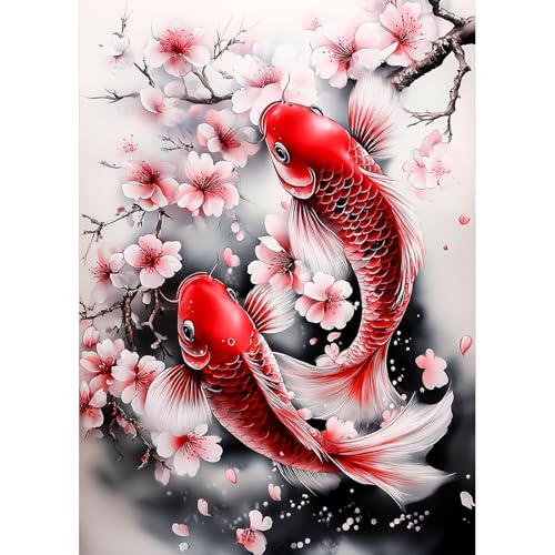 Lxmsja Koi Fish Diamond Art Kits for Adults, Flower DIY
