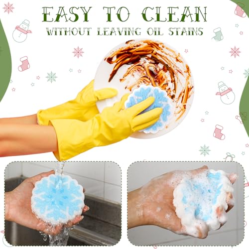 Image of Layhit 12 Pcs Christmas Dish Sponges Cute Kitchen Non Scratch Scrub Sink Sponges Wood Pulp Reusable Household Cleaning Cloth for Kitchen Dishes Furniture(Snowflake)