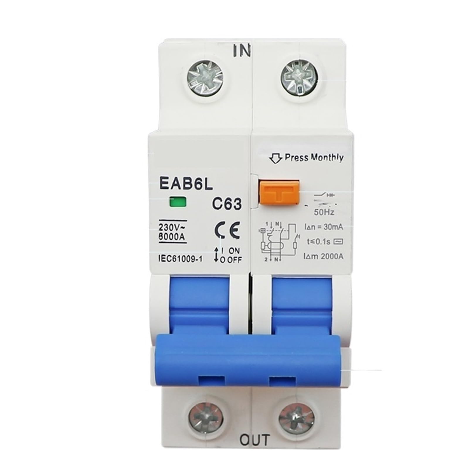 GVBAEPIEO 2P 230V MCB Leakage Protector Overload Short Circuit Protection 30mA Residual Current Breaker Switch RCCB RCD(32A)
