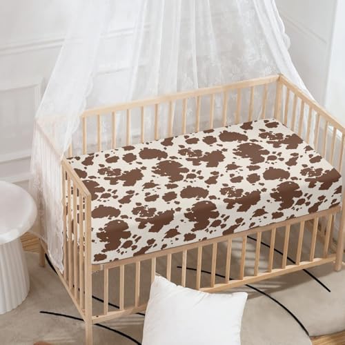 Image of Cow Print Baby Crib Sheets for Boys Girls Cowhide Print Fitted Crib Sheet for Standard Crib and Toddler Mattress Animal Skin Baby Mattress Sheets Toddler Bed Sheet 52x28x8 in