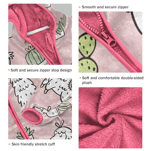 OTVEE Cute Llama Cactus Pink Kids Hoodie Jacket Fall Spring Full Zip Warm Outwear Coat3