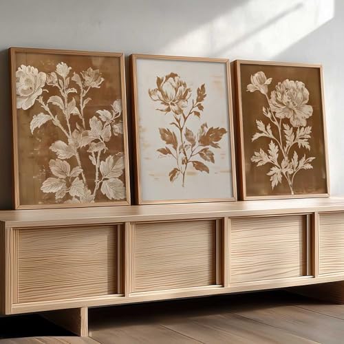 Image of kotart Aesthetic Botanical Art Home Decoration Painting | Floral Paintings With Frame For Living Room Bed Room Hotel Wall Decor Digital Reprint Set of 3 (10X13 inch)