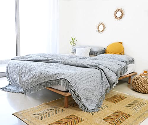 Sophia Art 3-Piece Indian Cotton Padded Quilt Set With Pillow Shams 100% Cotton Quilted Reversible Bohemian Boho Coverlet Bedspread Bohemian Comforter Indian Kantha (Baby Blue ,Oversize King 120*120) #TOP6