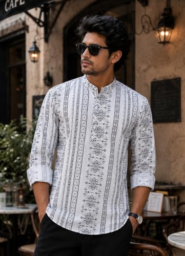 Image of Majestic Man Men's Cotton Regular Fit Short Printed Designer Kurta