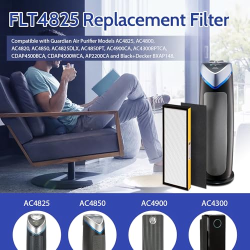 Image of FLT4825 HEPA Filter B Replacement for Germ Guardian Air Purifier Filter Replacement for AC4825 AC4300 AC4800 AC4850 AC4900 Filter Replace, 4 Pack HEPA Filter B + 4 Carbon Pre-Filters