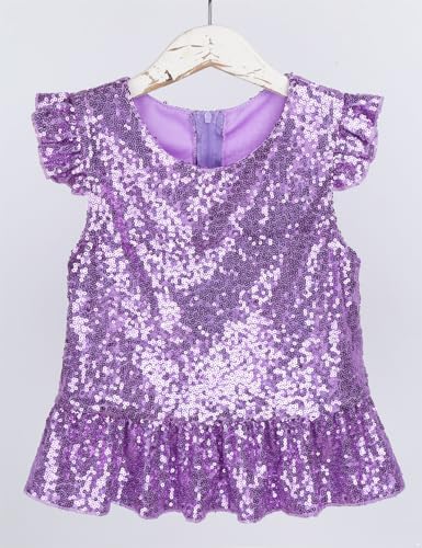 Shinsto Kids Girls Short Flutter Sleeves Sequins T-Shirt Crop Tops Mermaid Birthday Dress up3