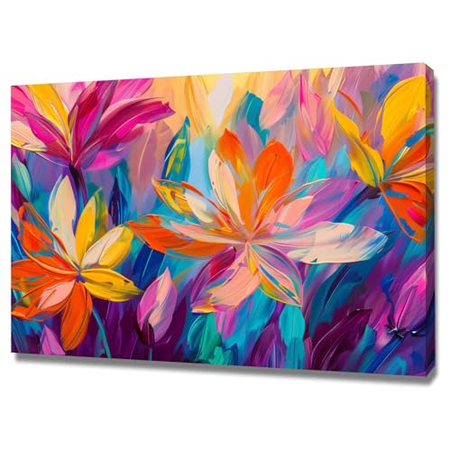 Art mural coloré contemporain 50x70cm encadré pour chambre et bain