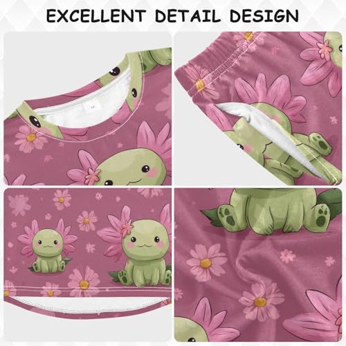 Cute Green Axolotl with Flowers Soft Pajama Set for All Seasons,Breathable Pjs Long Sleeve Sleepwear,Comfy Loungewear 2 Piece Underwear Set 5T3