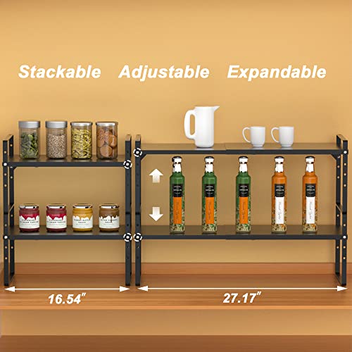 Wejipp Cabinet Organizer Shelf Expandable Cabinet Spice Rack Stackable Pantry Counter Under Sink Shelves Storage Shelf Rack For Kitchen Home Office,3 Packs,10.24" D,Black #TOP2