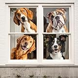 Hunde-Fensteraufkleber-Set mit verschiedenen Rassen, lebensechtes Design für Glas, selbstklebend und wetterbeständig, PVC-Aufkleber, bunt, 30 cm, für Heimtiergeschäft