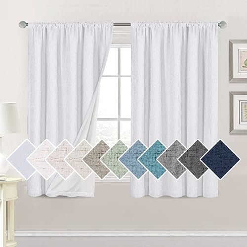 H.VERSAILTEX Cortinas 100% opacas con aspecto de lino de 54 pulgadas de largo para dormitorio, bloqueo de luz completa, bolsillo para barra,