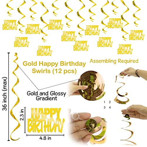 Image of Party Propz 43 Pcs Black & Gold Happy Birthday Banner, Balloons, Swirls Decoration Combo for 21st / 30th / 40th / 50th / 60th / Women /Adult /Kids Birthday Decoration