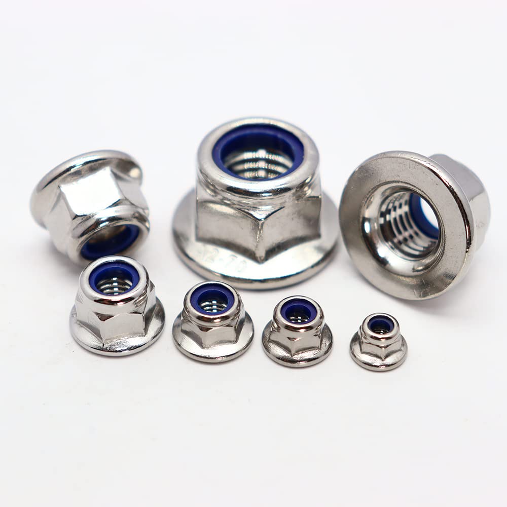 M12x1.75mm DIN6926 Flange Nylon Lock Nuts 10 Pack 304 Stainless Steel Hex Locknuts Full Thread for Industrial Construction Fasteners