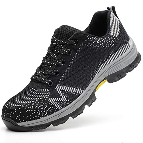 Sicherheitsschuhe für Herren und Damen, leicht, atmungsaktiv, Arbeitsschuhe mit Stahlkappen, Wanderschuhe, Grau, 39