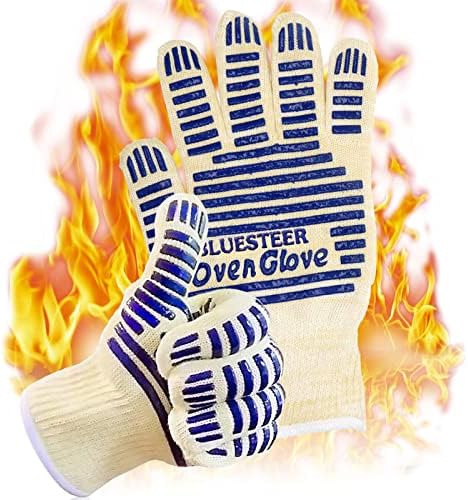 Oven Gloves, Heat Resistant 540 Degrees Grilling Gloves, Hot Surface Handler Non-Slip Silicone Oven Mitts with Fingers, BBQ Gloves for Cooking/Kitchen/Baking, Pack of 2