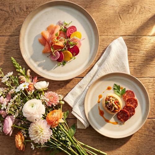 Image of Ceramic Dinnerware (16 pcs) Serve 4 people, Plates and Bowls Sets,Handmade Reactive Glaze Dishes Set, Chip Resistant and Scratch Resistant, for Oven & Dishwasher & Microwave Safe