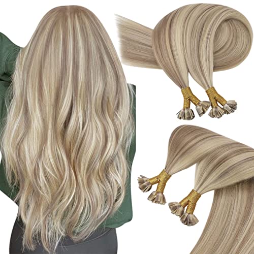 Sunny 14inch Prebonded Flat Tip Hair Extensions Golden Blonde with Blonde Keratin Fusion Hair Extensions 1g/strand 50G