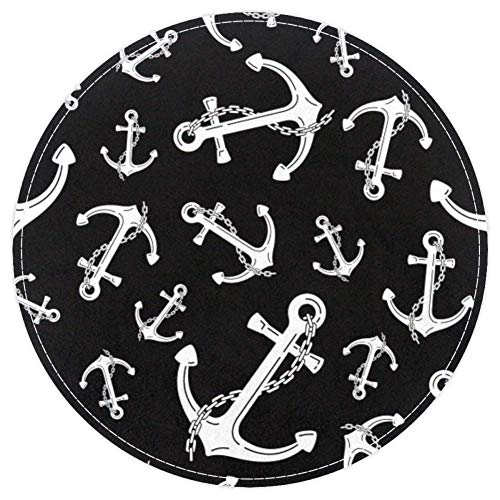 EZIOLY Alfombra de baño antideslizante con cadena náutica marítima, lavable, redonda, para salón, dormitorio, cocina, sala de juegos, 40 x 40 cm