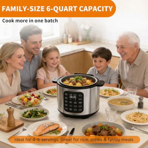 Image of 6Qt 9-in-1 Electric Pressure Cooker,Quick Meals, Time Saving, Healthy Non-Stick Pot, Rice /Slow /Steam /Saute /Warmer, 24H Delay - Efficient Cooking Solution for Home, Meal Prep, Gift for Cooks, Silver