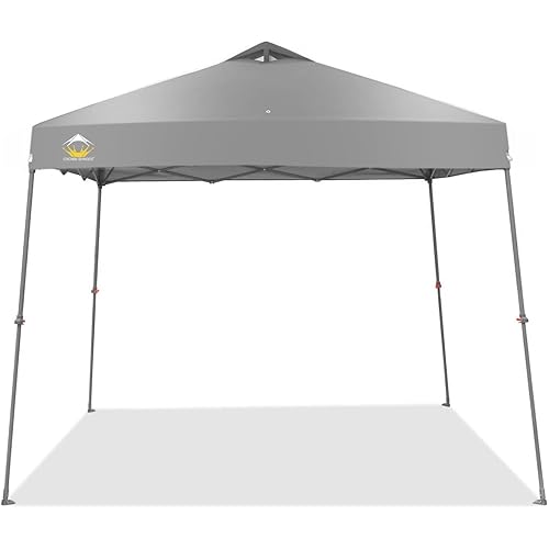 CROWN SHADES 9'x9' Pop Up Canopy with 11x11 Base Patented One Push Canopy Tent Outdoor Shade Bonus Carry Bag, 8 Stakes, and 4 Ropes, Grey