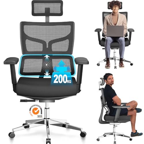MELOKEA 200kg 440LBS Ergonomic Office Chair for Heavy People, Wide Mesh Heavy Duty Chair XL with Auto-chasing Lumbar, 3D Widened Arm, Big and Tall 90° 110° 122° Lock, ReliefBack Pro Max EN12520