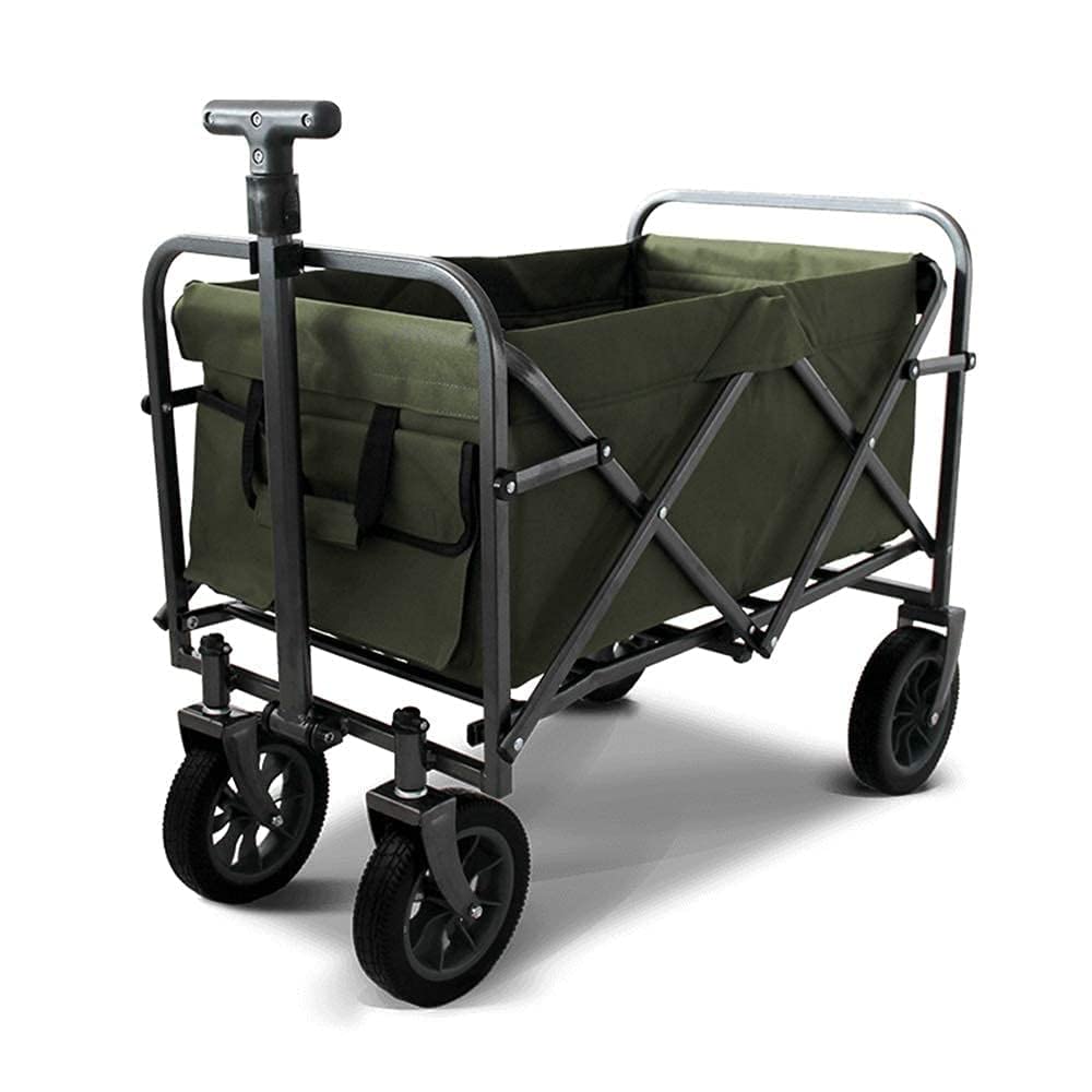 KNOXC Folding Hand-Trailer Camping Trolley, 100Kg Load-Beasteel Frame with Teleshandle, Small G-Arden Cart, Old Shopping Cart with Side Pocket Cup Holder/Army Green