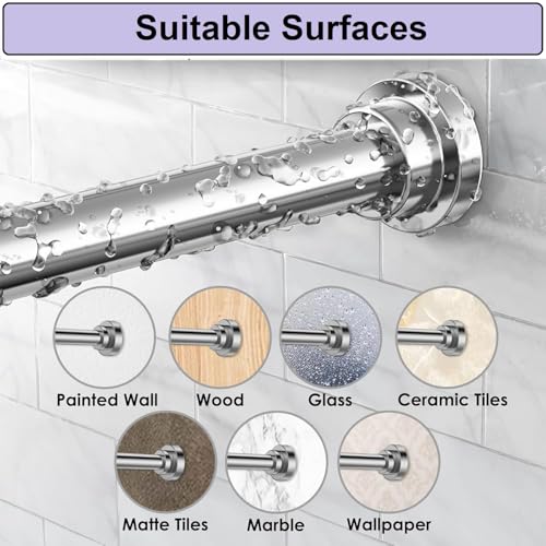 Image of SWAZE Drill-Free Adjustable Curtain Rod - Extendable rod for Curtains, Shower, Windows & Clothes Hanging | No Drill Shower Rod | Self Adjust Curtain Pipe, Steel Telescopic Stand (800mm-1400mm SS)