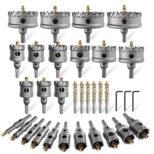 33PCS (1/2'' to 4'') Hole Saw kit for Metal,TCT Carbide Tipped Hole Saw Drill Bit Set for Hard Metal, Stainless Steel, Iron, Aluminum.