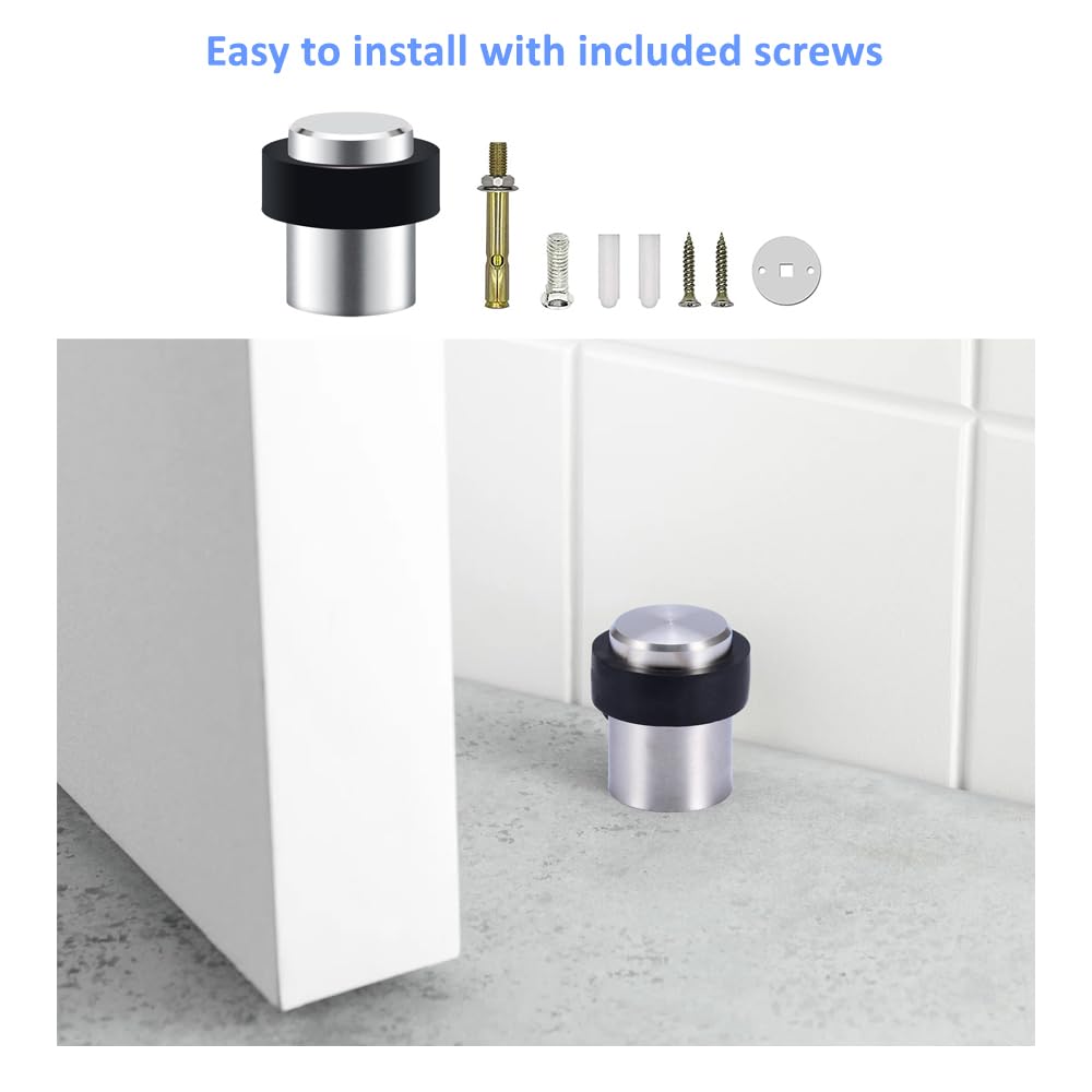 8 Pcs Stainless Steel Floor Door Stops with Rubber, Stainless Steel Door Stop, Floor Door Stop, Protect Doors and Walls (45mm) - Image 3