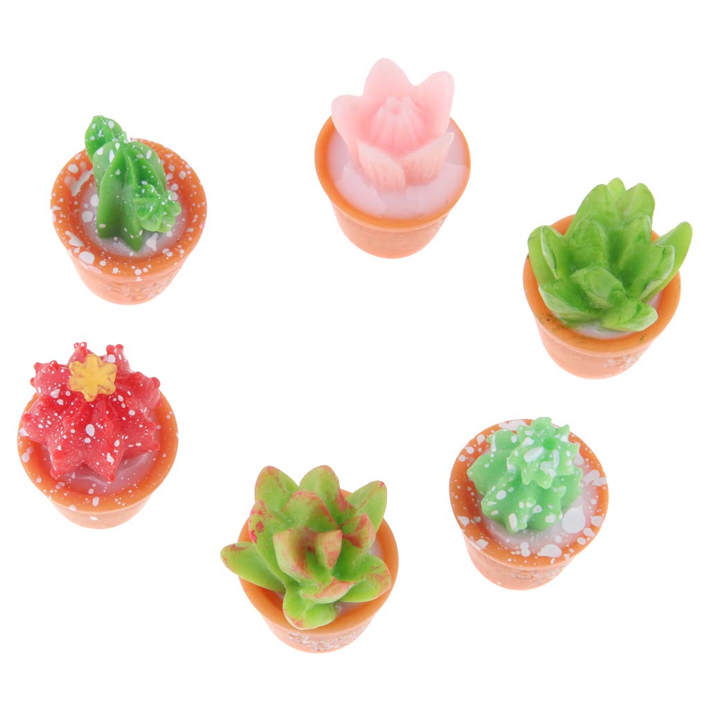 Pleayietoopiatiey 6pcs Mini Artificial Succulent Plants Cute Resin Cactus with Special Can Pot