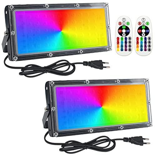 RGB LED Floodlight, 2pcs 50W Foco Led Exteriore Impermeable 16