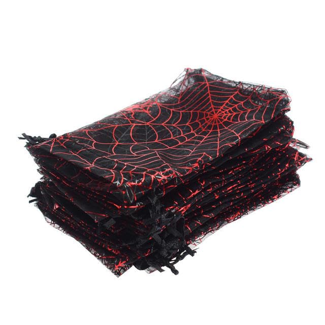 Halloween-Organza-Geschenktüten Mit Kordelzug – 10,2x15,2 Cm, Spinnennetz-Schädel-Muster, 100 Stück