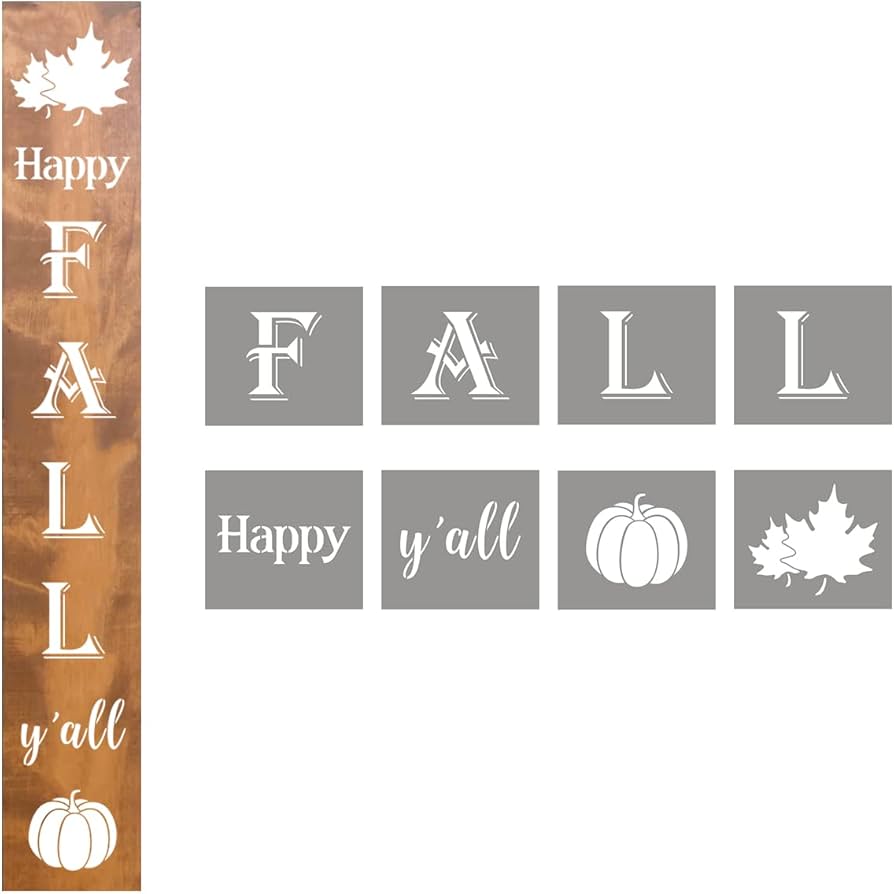 Amazon.com: Large Happy Fall Y'all Stencil - 8 Pack Vertical Happy Fall Y'all Sign Stencils Templates with Pumpkin and Maple Leaf for Painting on Wood, Reusable Letter Stencils for Thanksgiving Front Porch