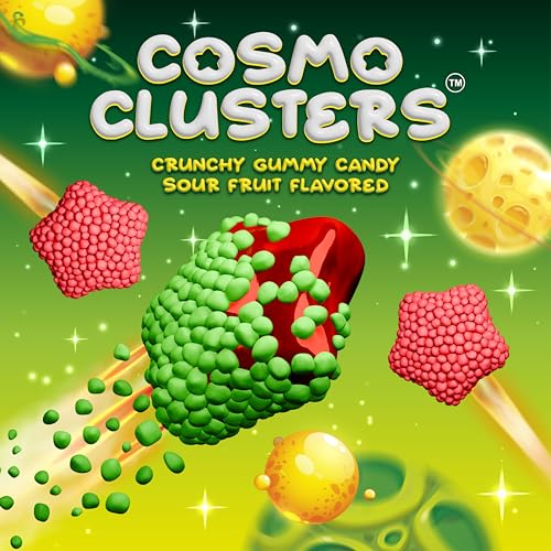 Crunchy Gummy Candy - 1.5 Pound Bag - Sour Chewy Gummy Star Candy with Crispy Shell - Space Candies in Strawberry and Green Apple Flavors by Cosmo Clusters