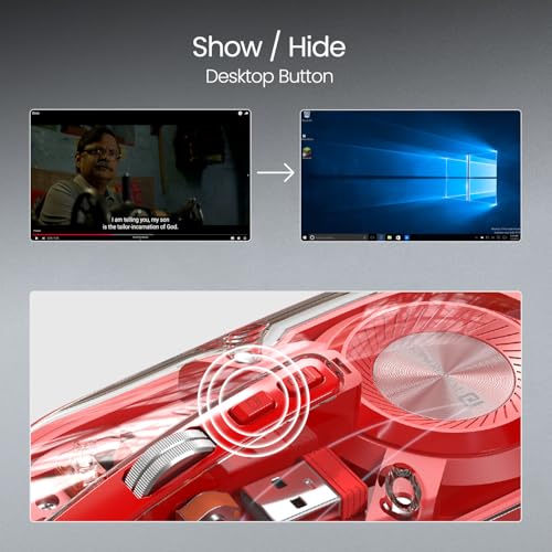 Image of Portronics Toad 8 Transparent Wireless Bluetooth Mouse with Dual Wireless (BT + 2.4 GHz), Rechargeable Battery, Noise-Free Clicking, Show /Hide Desktop, Multi-Device Pair, Adjust Sensitivity (Red)